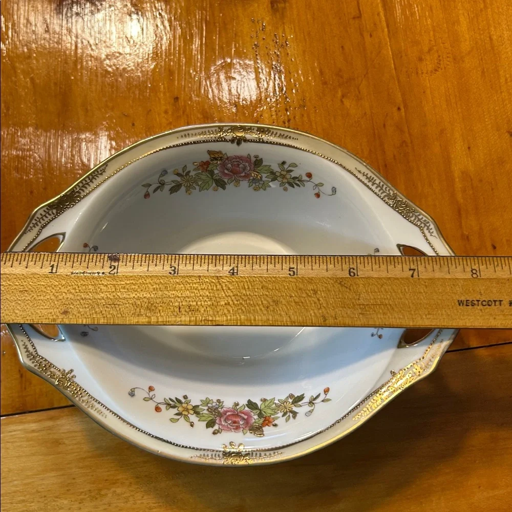 Nippon Hand Painted Floral Gold Gilt Four Footed Oval Serving Bowl Vintage‎